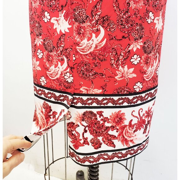 Maggy London Womens Red White Border Print Floral Short Sleeve Midi Dress NWT 2 - Picture 13 of 13
